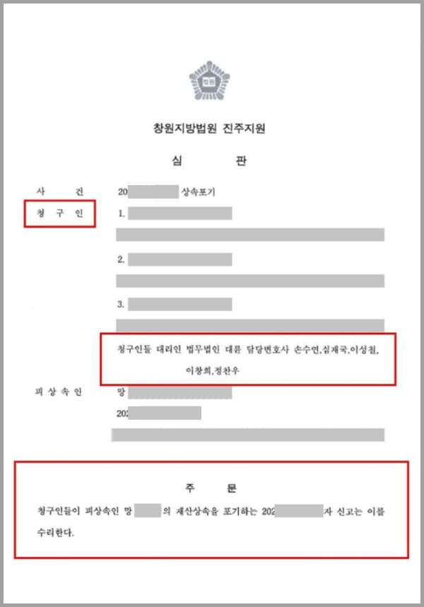 의뢰인 삼남매는 아버지가 사망함에 따라 제 1순위 재산상속인이 되었습니다. 생전에 의뢰인들의 아버지는 재산이 없는 상태에서 수천만 원에 이르는 빚만 가진 상황이었고, 해당 빚을 고스란히 의뢰인이 상속받게 되는 상황이었습니다. 이에 의뢰인들은 아버지가 남긴 과도한 빚을 상속받지 않기 위해 법무법인 대륜의 상속전문변호사를 찾아주셨습니다.