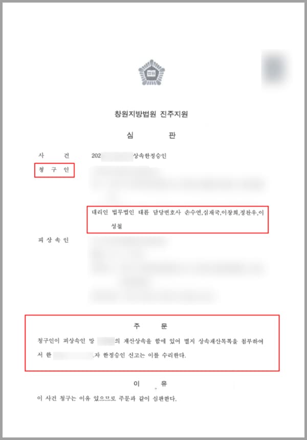 의뢰인인 L씨는 아버지가 사망한 이후 아버지 명의로 보유 중인 예금이나 주택 보증금 등의 적극재산을 초과하는 거액의 대출금과 카드 연체금이 있다는 것을 알게 되었습니다.상속포기나 한정승인을 하지 않은 경우, 단순승인을 받은 것으로 처리되어 의뢰인이 아버지가 가지고 있던 모든 채무를 변제해야 할 위기에 처한 상황이었으나, 해당 제도는 3개월 이내라는 짧은 기한 내에 진행을 해야 했기에 상속전문변호사의 조력을 받기 위하여 법무법인 대륜을 찾아주셨습니다.
