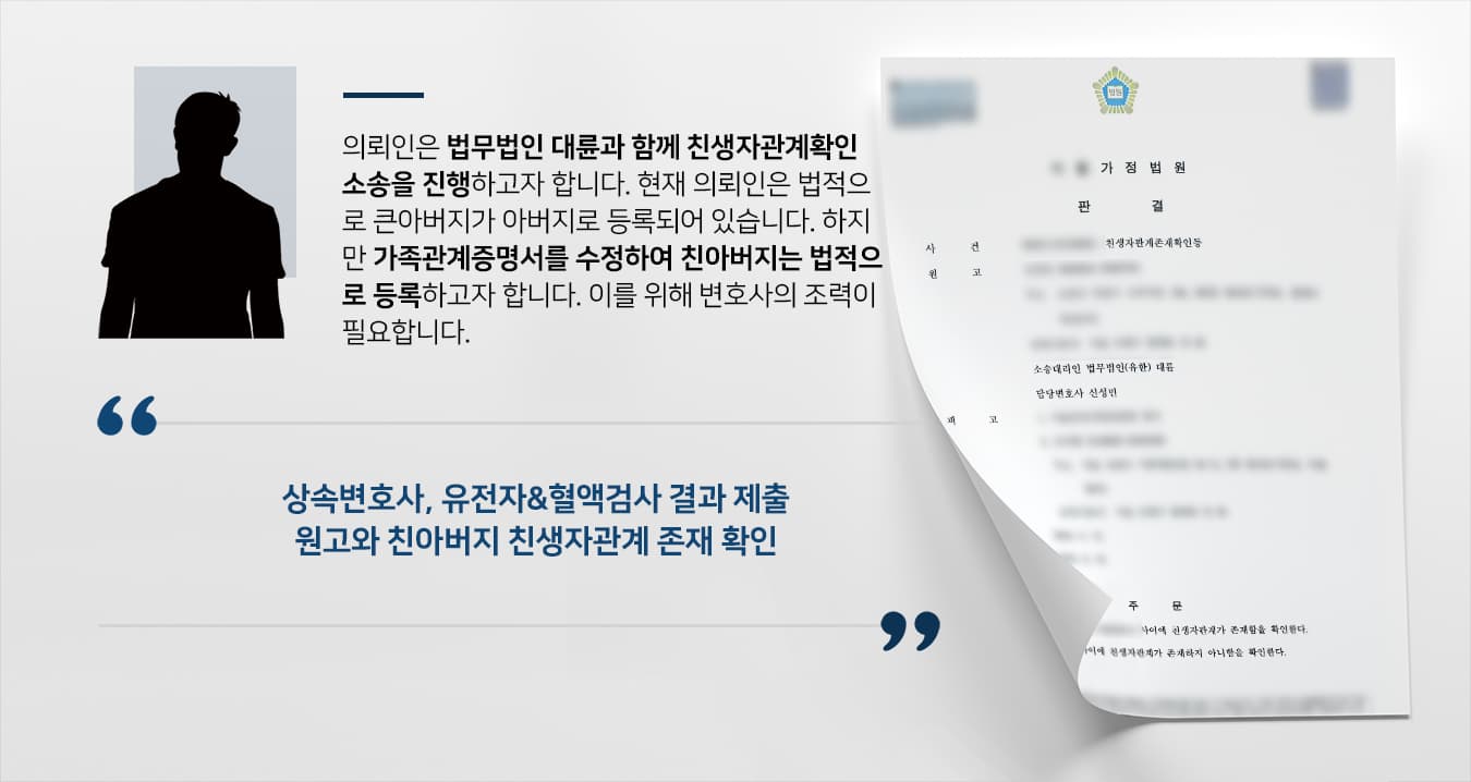 [친생자관계부존재확인의소 성공사례] 상속변호사 도움으로 본인-친부 친생자관계 확인 성공