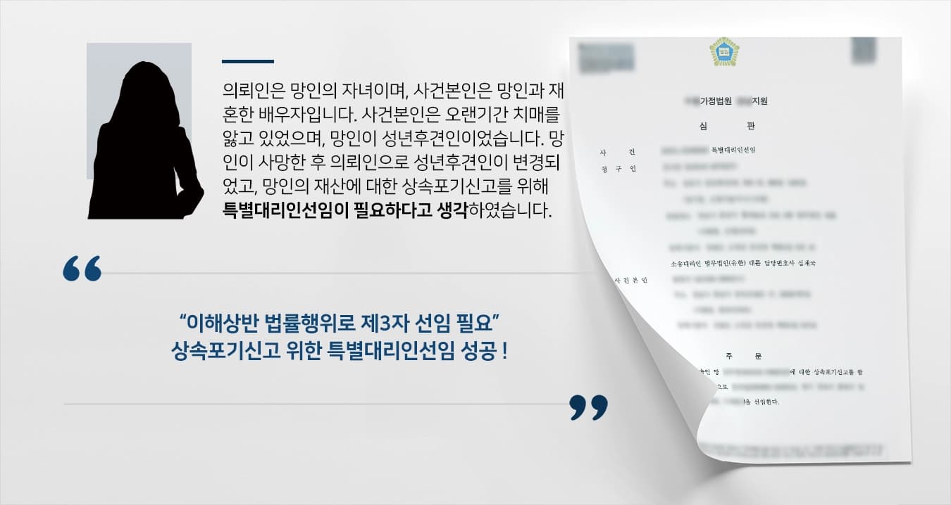 [특별대리인선임 결정] 이해상반 법률행위 강조하여 상속포기신고 위한 제3자 선임